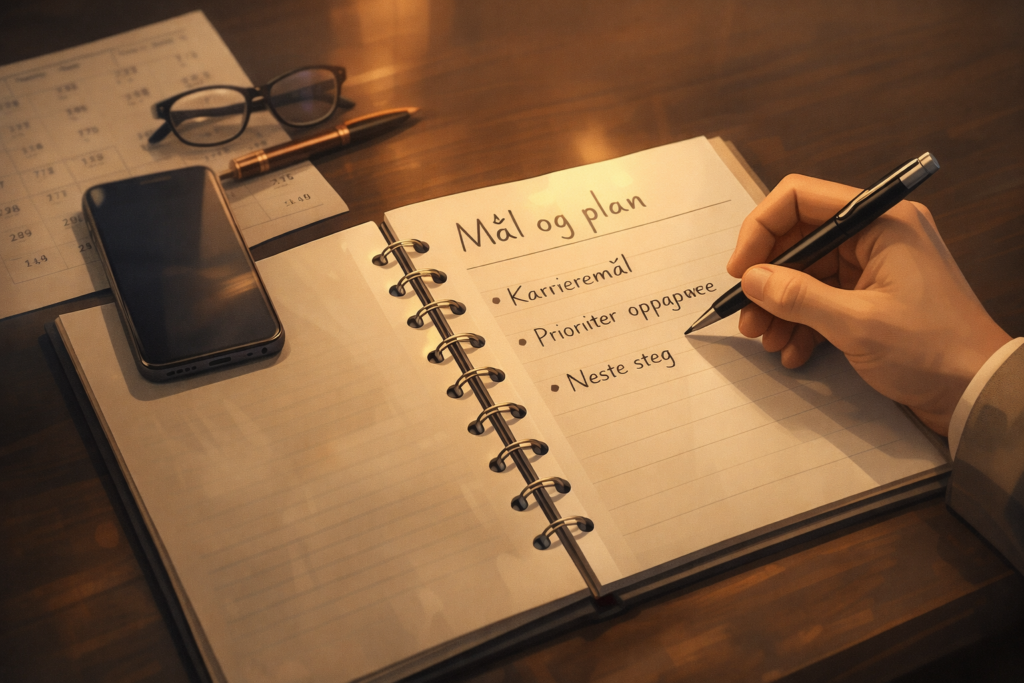 sukkerpappa som mentor hjelper sugarbaby med mål og planlegging i notatbok for karriere og prioriteringer